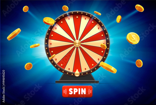 wheel of fortune with gold coins 3d object isolated on blue glow