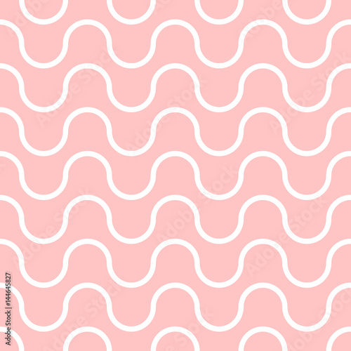 Wavy vector seamless pattern, geometric abstract background of pink and white color. Modern simple wave line ornament. Cute and tender texture for baby fabric.
