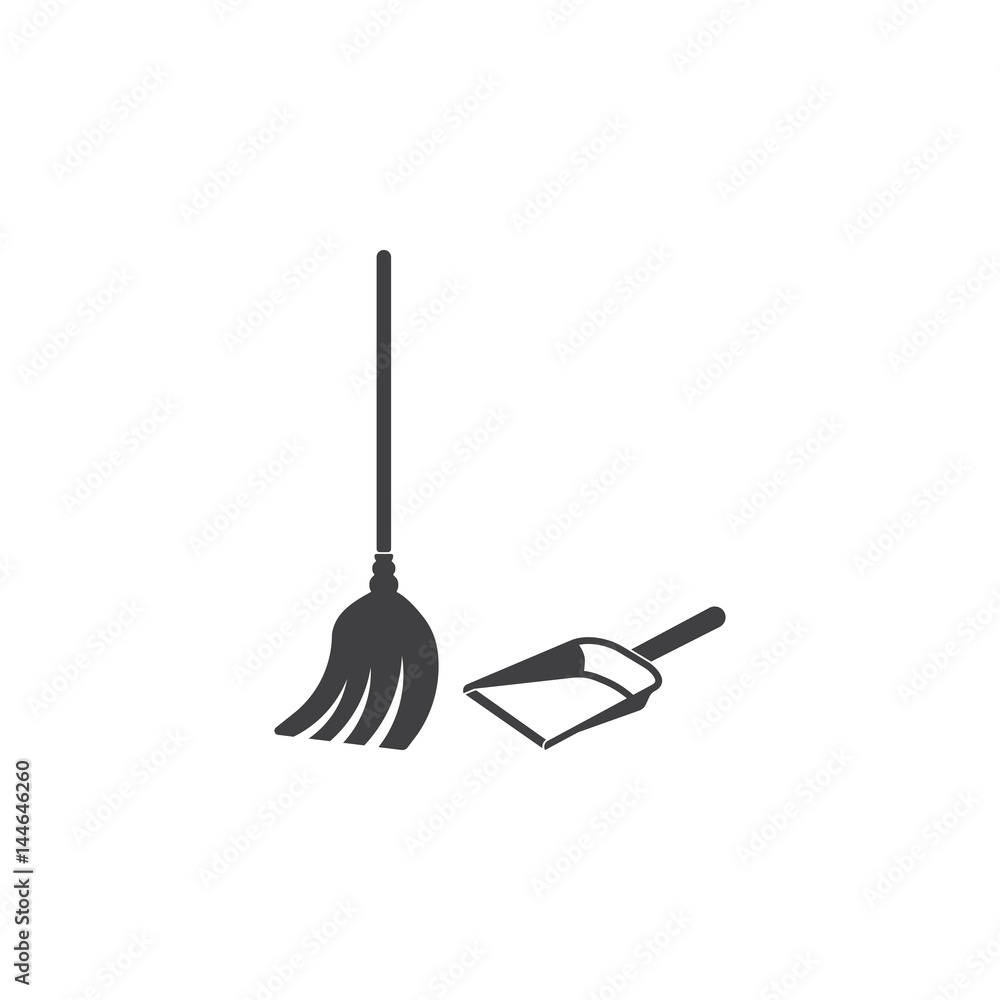 Broom and dustpan icon Broom and dustpan icon