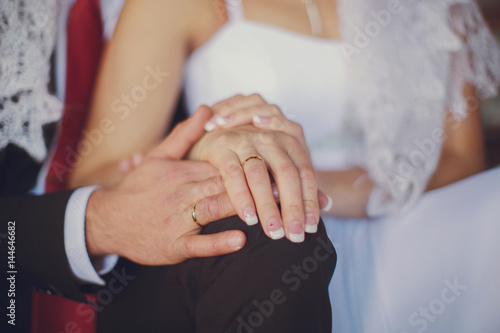 Hands of couple. Wedding concept 