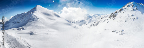 Sunning view to Tyrolian Alps covered by fresh snow, Zillertal, Austria photo