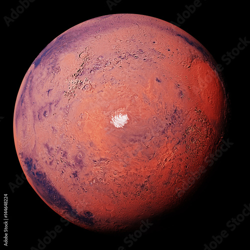 Fototapeta Naklejka Na Ścianę i Meble -  Mars with the Red Planet's south polar ice cap, isolated on black background