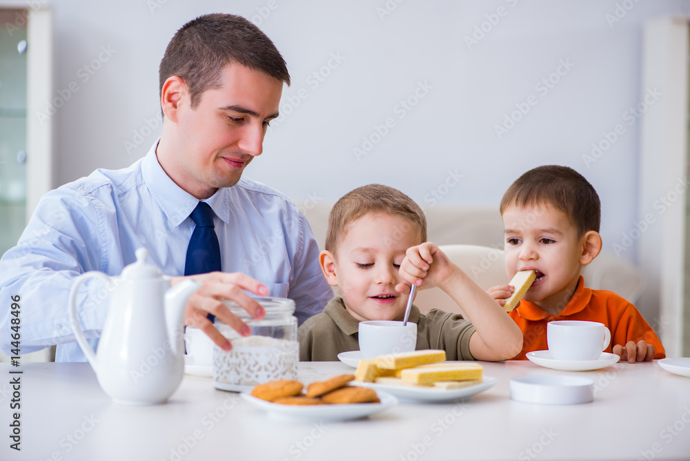 Happy family having breakfast together at home Happy family having breakfast together at home