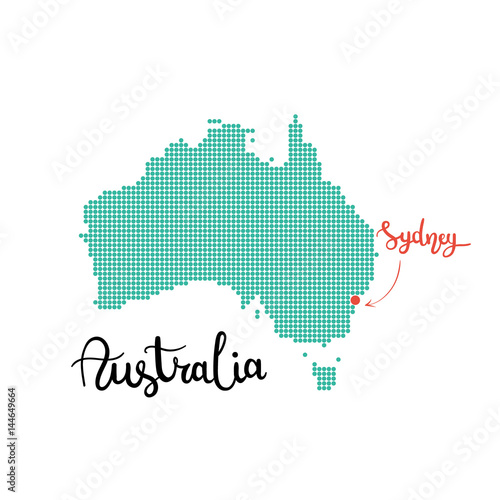 Australia map dotted. Sydney capital of australia