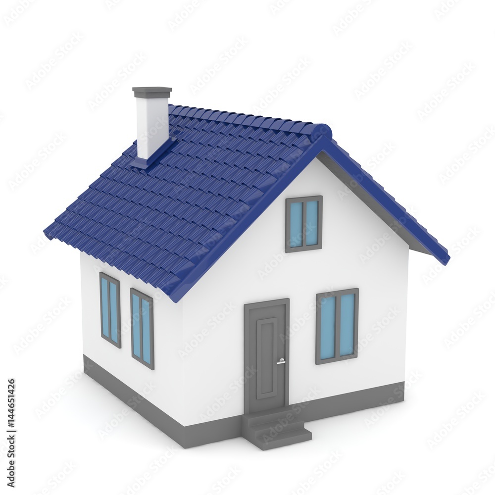 Isolated home with blue roof on white. 3D rendering. Isolated home with blue roof on white. 3D rendering.