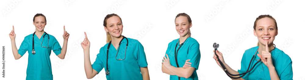 Woman doctor isolated on white