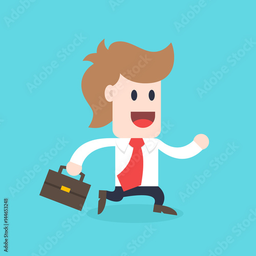 Businessman cartoon character - male wearing shirt and tie running vector illustration