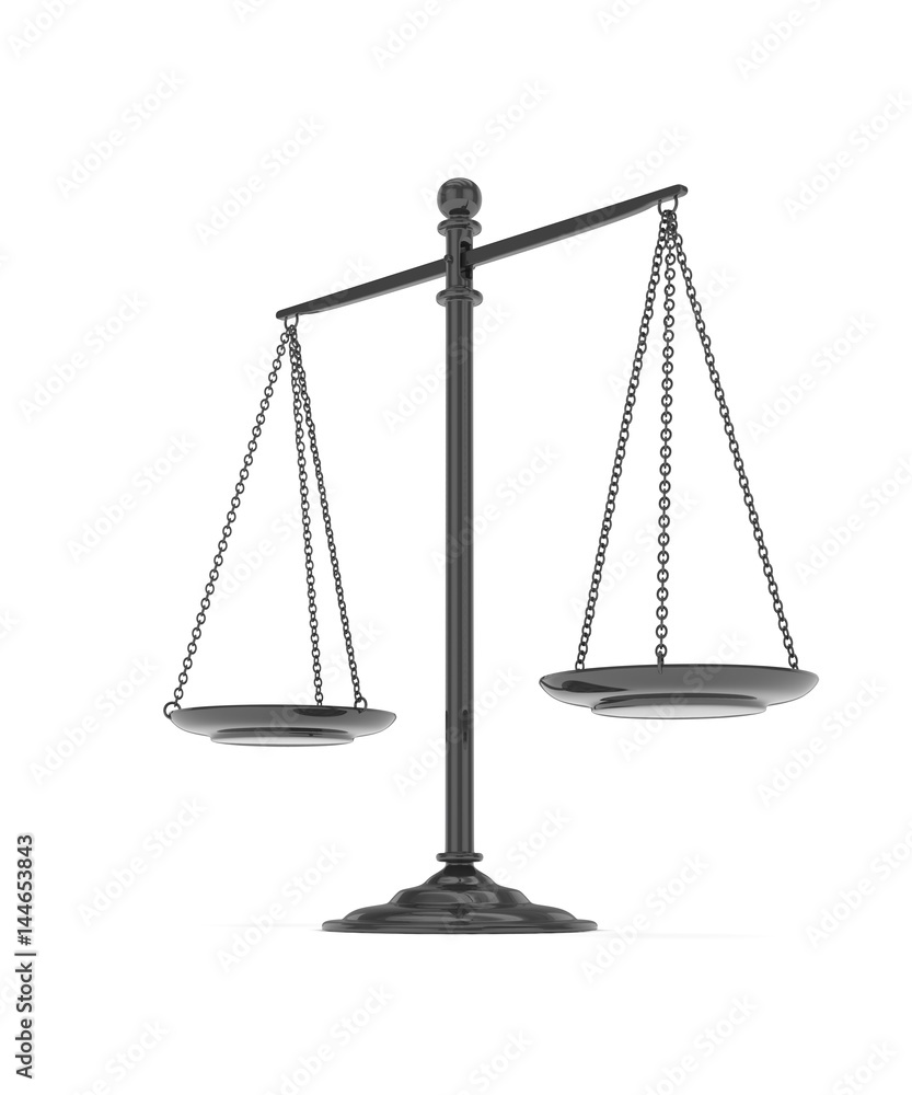 Isolated black scales on white background. Symbol of judgement. Law, measurement, liberty in one concept. 3D rendering. Isolated black scales on white background. Symbol of judgement. Law, measurement, liberty in one concept. 3D rendering.