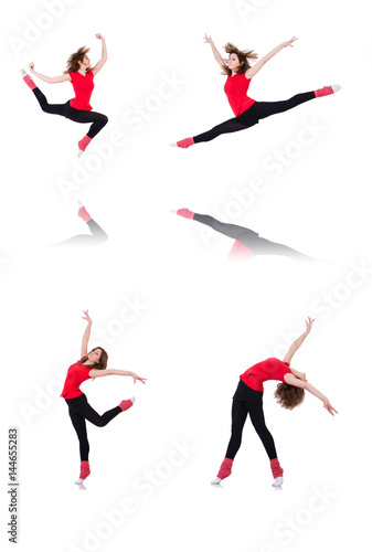 Woman doing exercises on white