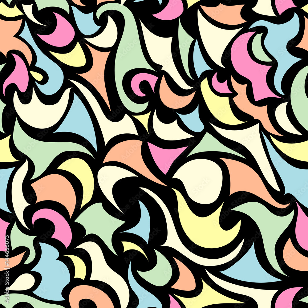 Wave abstract colorful seamless pattern on black background. Fluid vector texture. Wave abstract colorful seamless pattern on black background. Fluid vector texture.