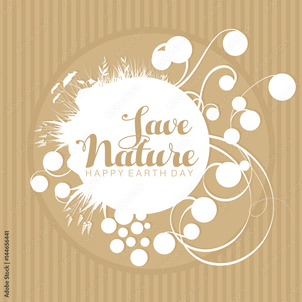 Foliage and decorative elements around the text Save Nature