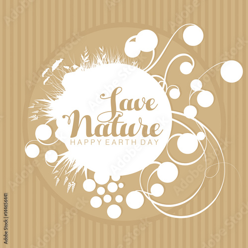 Foliage and decorative elements around the text Save Nature