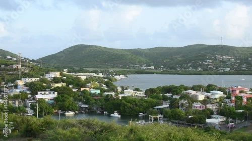 Cityscape of town of Dewey and Ensenada Honda on Caribbean island of Isla Culebra in early morning light