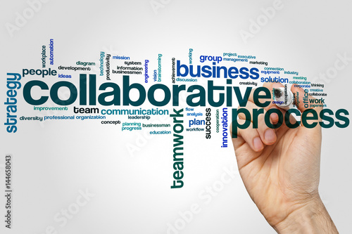 Collaborative process word cloud concept on grey background