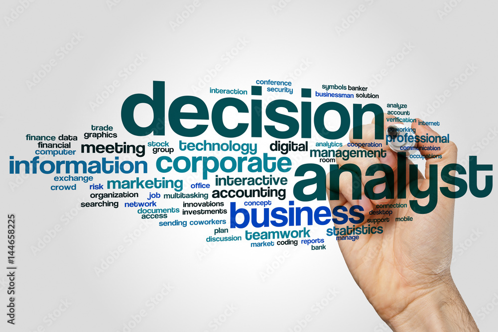 Decision analyst word cloud concept on grey background Decision analyst word cloud concept on grey background