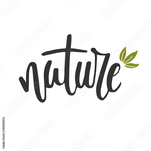 Nature - hand drawn lettering isolated on white background. Typography word.