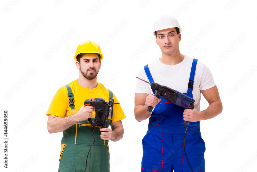 Two workers isolated on the white background Two workers isolated on the white background