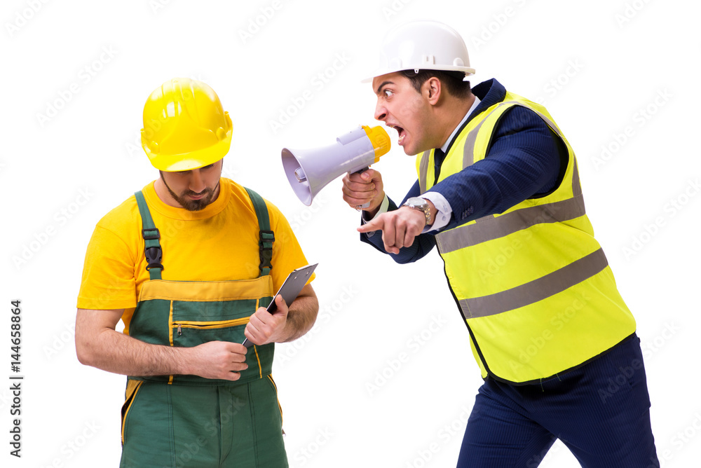 Two workers isolated on the white background