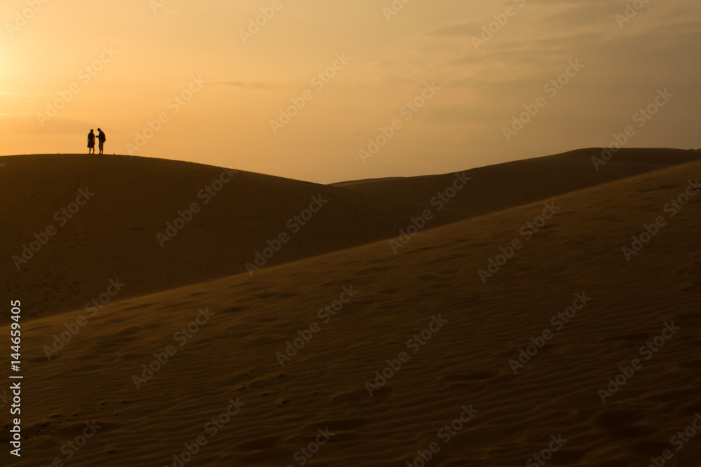 silhouette of a couple on sunset sky