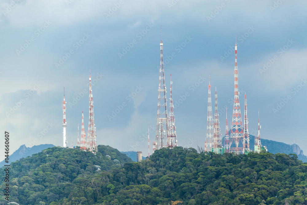 Telecommunication towers on a hill in Rio de Janeiro, Brazil