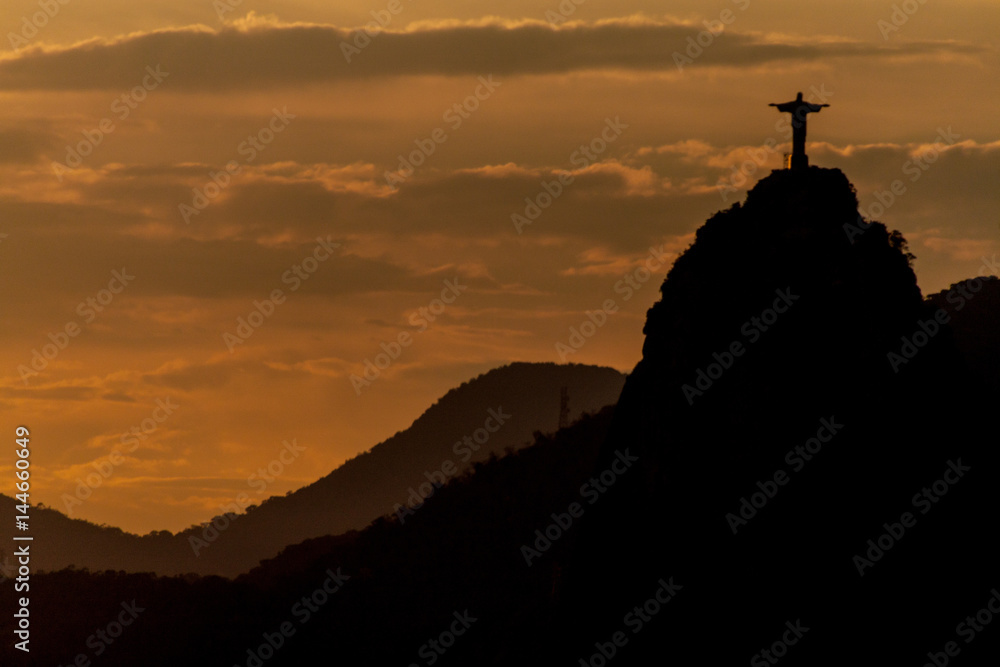  Silhouette of Christ the Reedemer statue, Corcovado, Rio de Janeiro, Brazil