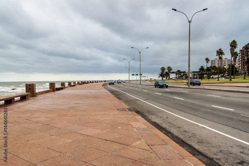  View of coastal road Rambla Republica Argentina in the center of Montevideo.