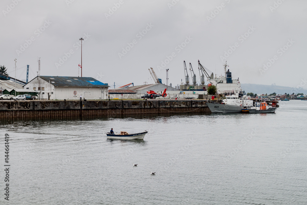 PUERTO MONTT, CHILE - MARCH 1, 2015: View of a harbor in Puerto Montt, Chile