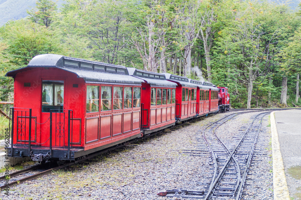 Tourist steam train in National Park Tierra del Fuego, Argentina Tourist steam train in National Park Tierra del Fuego, Argentina
