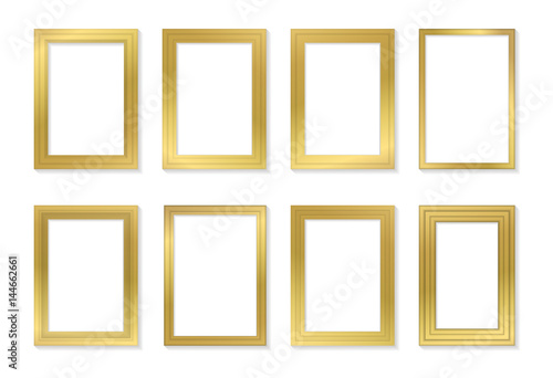 Golden frame template set for pictures and photos. Isolated vector.