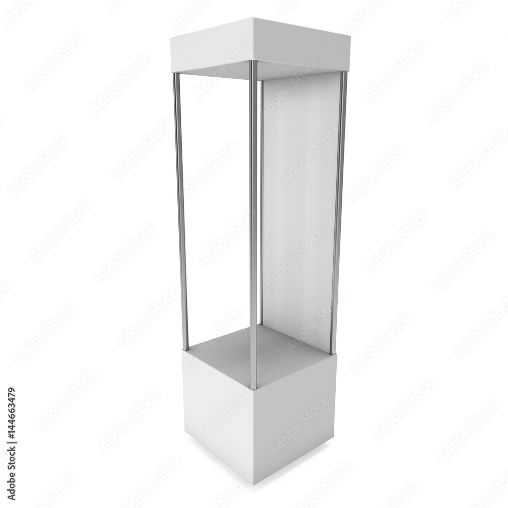 Empty showcase with for exhibit. 3D render illustration isolated on white background. Trade show booth blank pedestal for expo design. Empty showcase with for exhibit. 3D render illustration isolated on white background. Trade show booth blank pedestal for expo design.