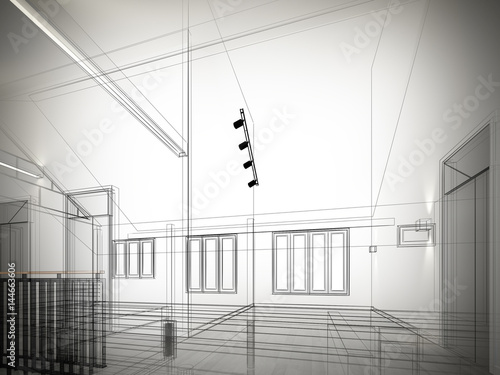 sketch design of interior space ,3d render