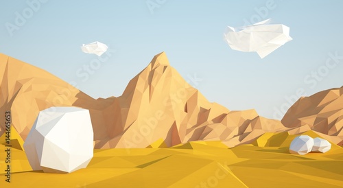 фотографія Abstract low poly background with sand desert and white stones flying in the air