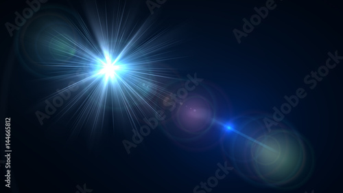 Lens Flare light over Black Background. Easy to add overlay or screen filter over photos 