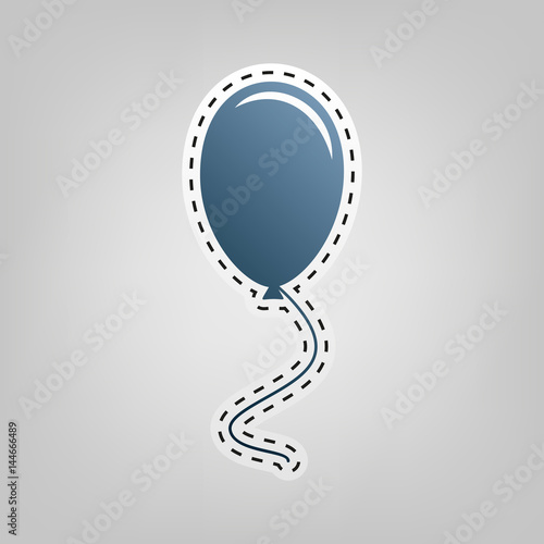 Balloon sign illustration. Vector. Blue icon with outline for cutting out at gray background.