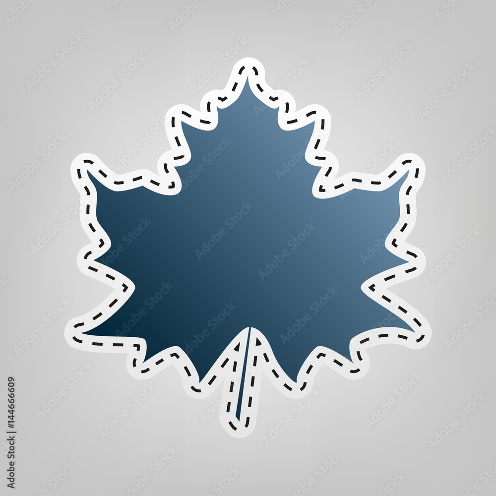 Maple leaf sign. Vector. Blue icon with outline for cutting out at gray background. Maple leaf sign. Vector. Blue icon with outline for cutting out at gray background.
