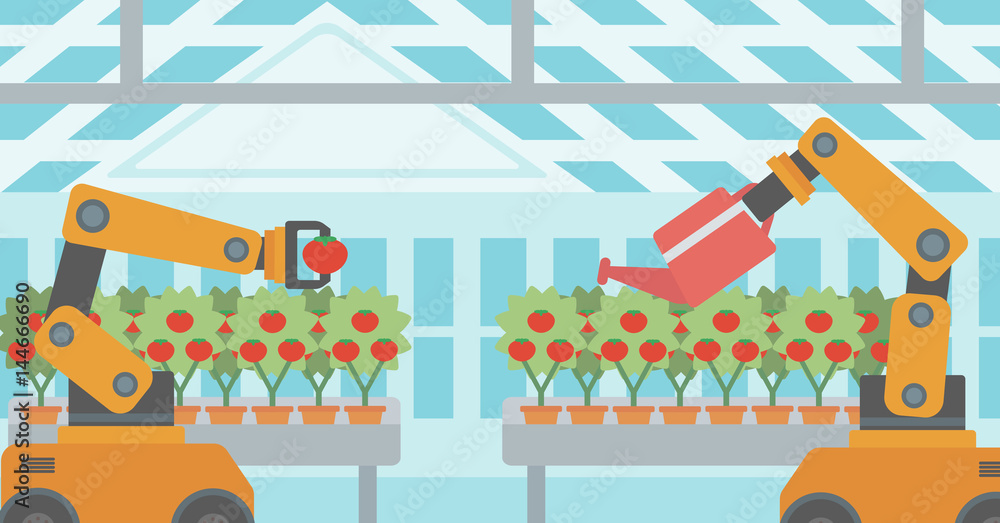 Robot working in a greenhouse.