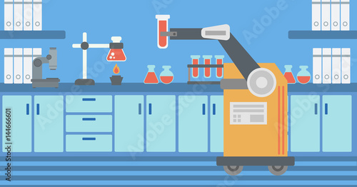 Robot working in a laboratory with a test tube.