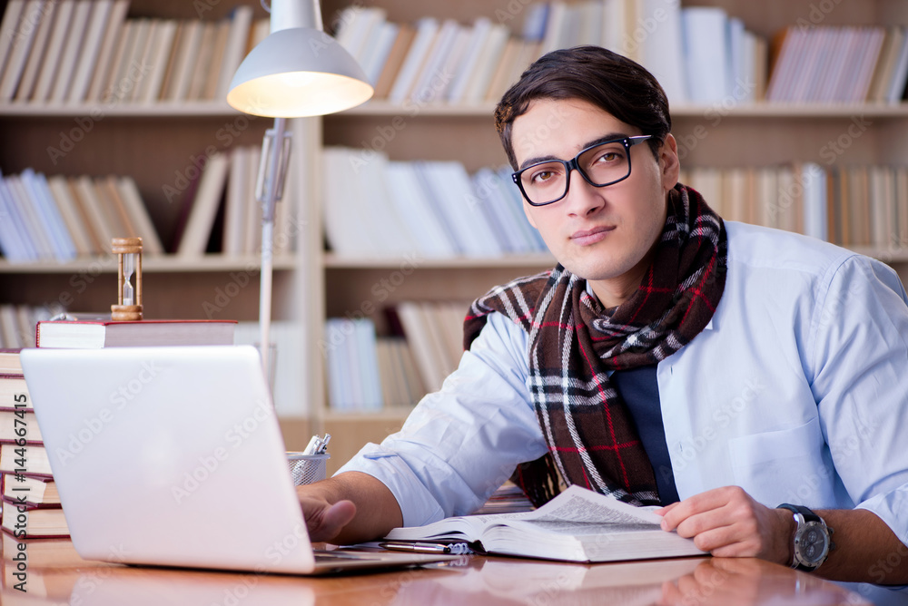 Young writer working in the library