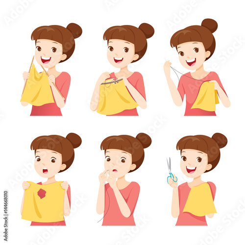 Girl Sewing Clothes By Hand Set, Needlework, Tailor, Handmade, Dressmaking, Hobby