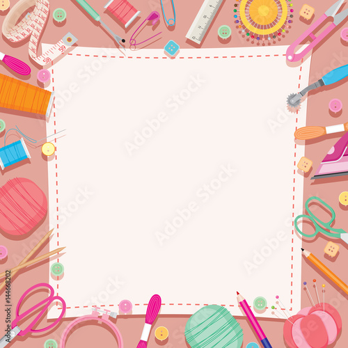 Sewing Kit Icons Set Border, Needlework, Tailor, Handmade, Dressmaking, Hobby