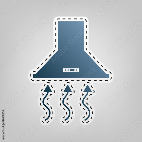 Exhaust hood. Range hood. Kitchen ventilation sign. Vector. Blue icon with outline for cutting out at gray background.