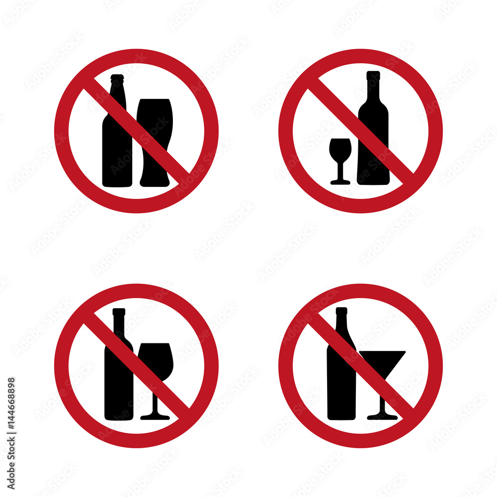 No alcohol Signs silhouette with bottle and glass No alcohol Signs silhouette with bottle and glass