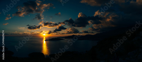 Sunset over the sea. Sunset over the Adriatic Sea. Sun to sit down in the water