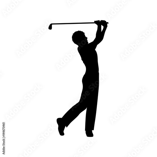 black silhouette golfer man player icon vector illustration
