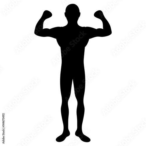 black silhouette big muscle man fitness vector illustration