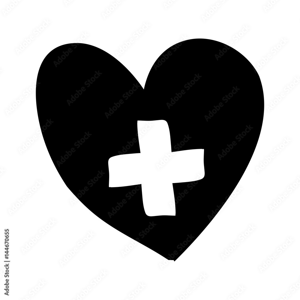 monochrome silhouette heart with cross inside vector illustration Stock ...