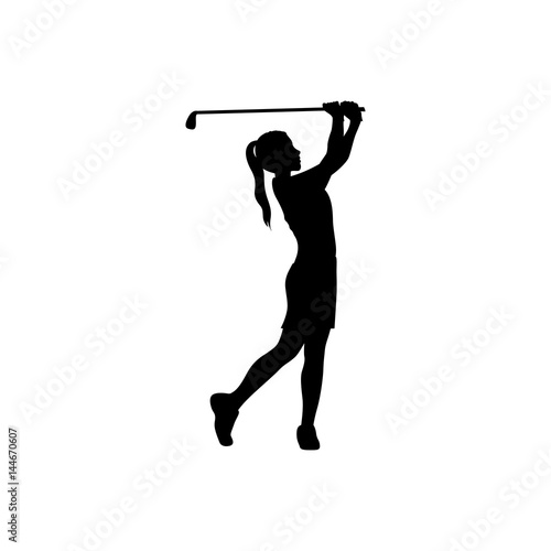 black silhouette girl playing golf vector illustration