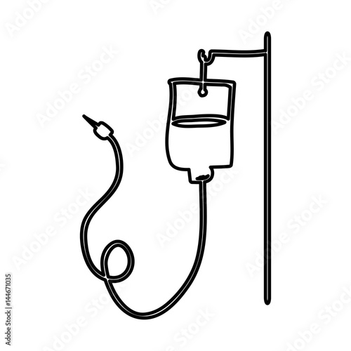 monochrome hand drawn contour of hanging bag for blood donation vector illustration