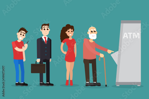 Turn, Queue At The Atm. Vector illustration.