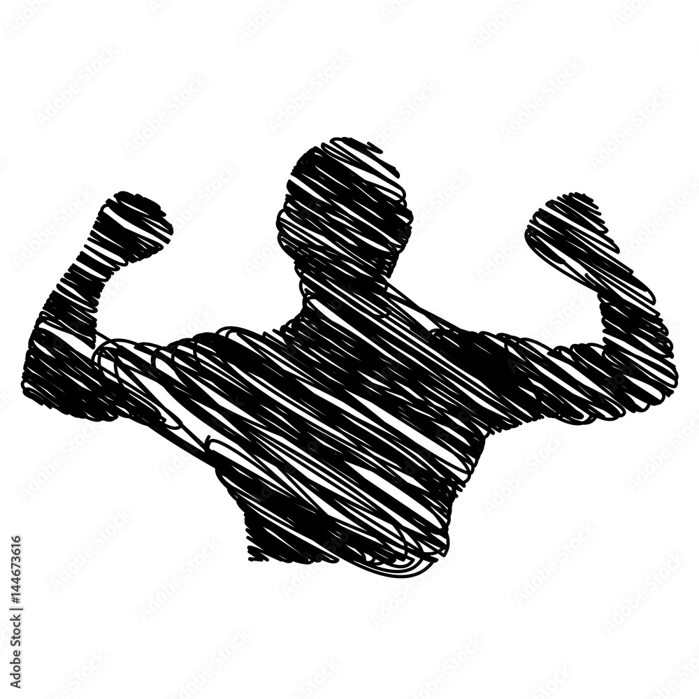 silhouette drawing half body muscle man fitness vector illustration